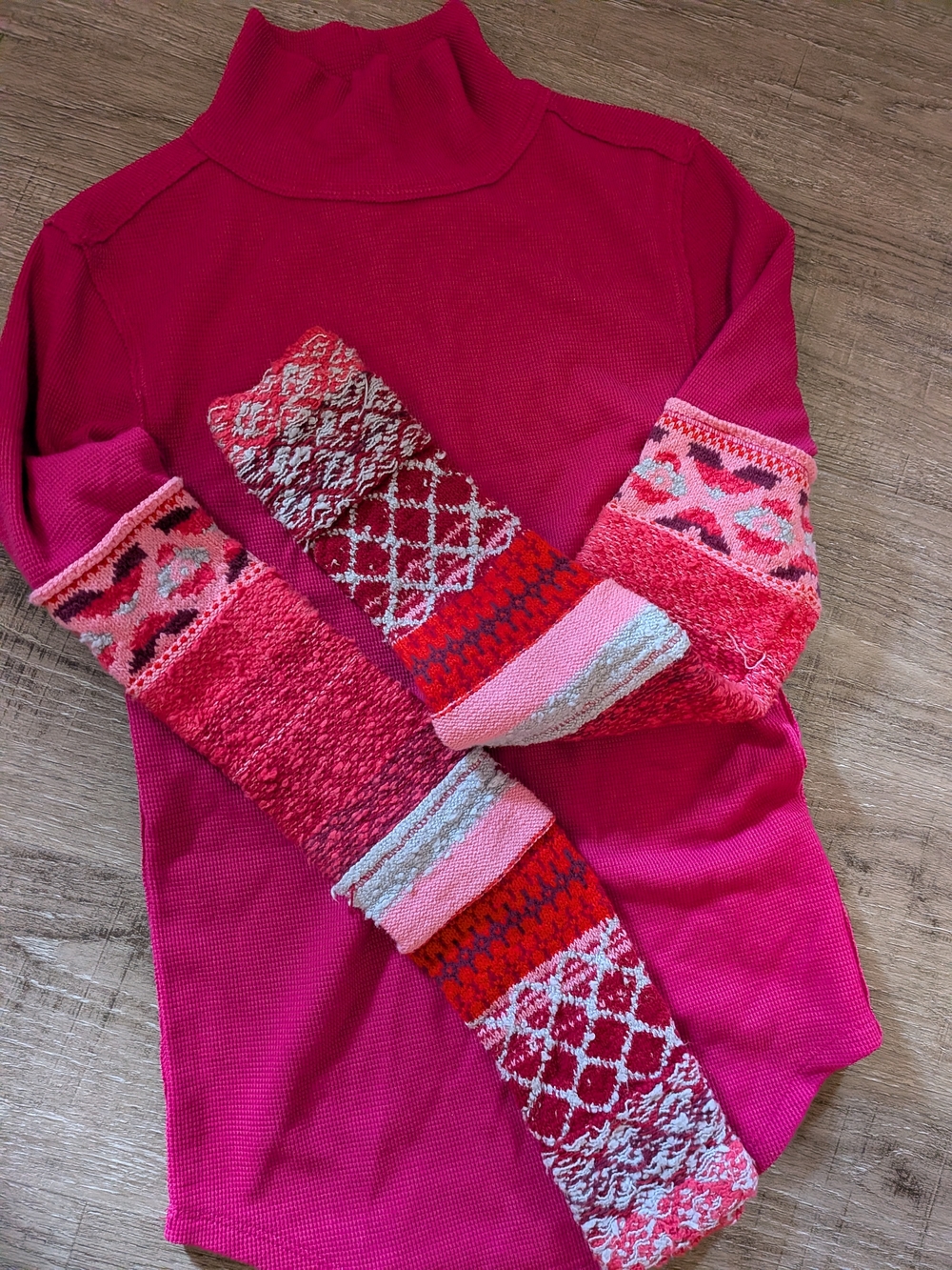 We The Free Hot Pink Textured Turtleneck Top